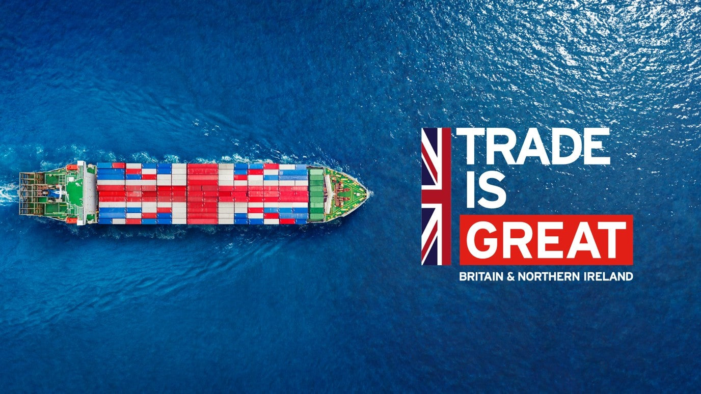 Trade is great poster, with a boat sailing across the sea with union jack 